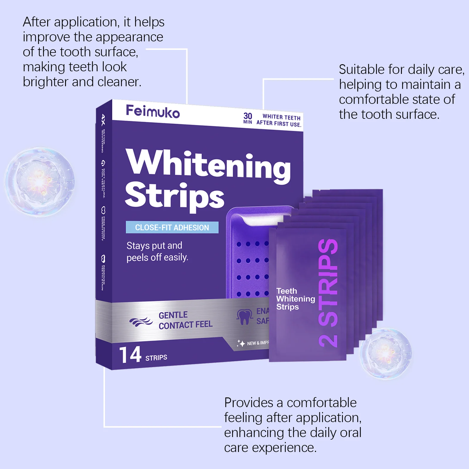 Purple Teeth Whitening Strips Brightening Tooth Improve Dental Yellowing Bright Smile Cleaning Oral Hygiene Teeth Bleaching Strip