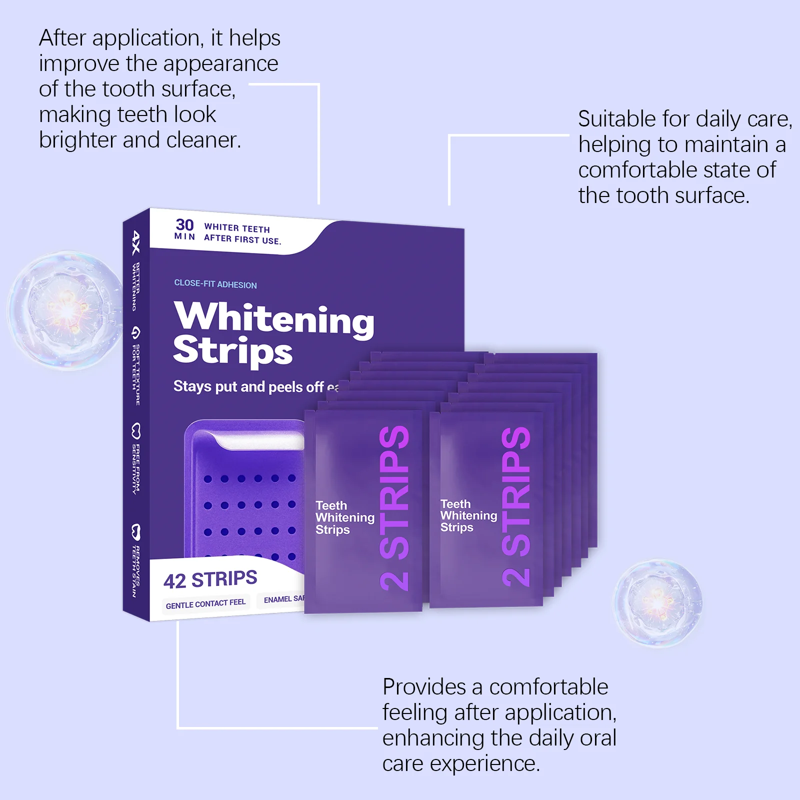 Purple Teeth Whitening Strips Brightening Tooth Improve Dental Yellowing Bright Smile Cleaning Oral Hygiene Teeth Bleaching Strip